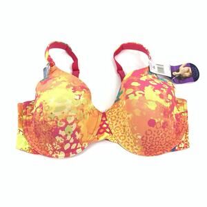 New Olga To A Tee Push Up T-Shirt Bra Sz 40D Womens Neon Cheetah Print Plus NWT